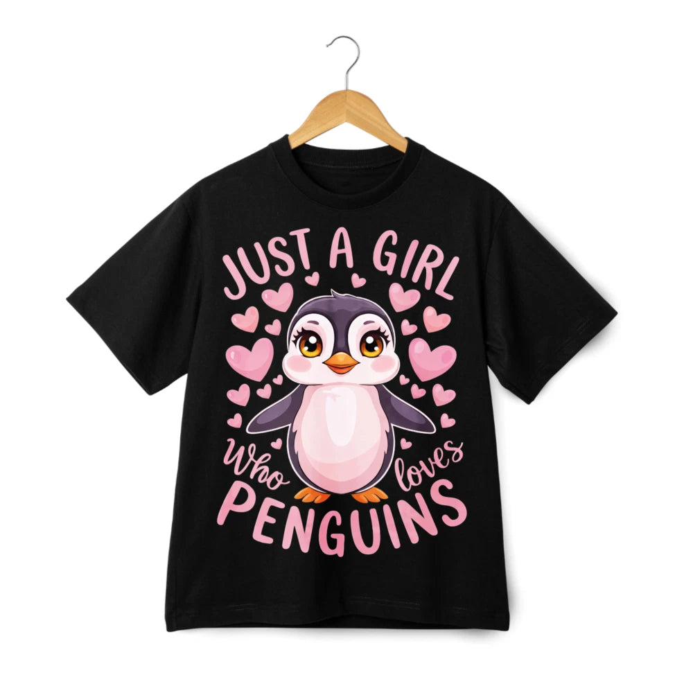 Just A Girl Who Loves Penguins Print T-Shirt, Cute Animal Casual Tee