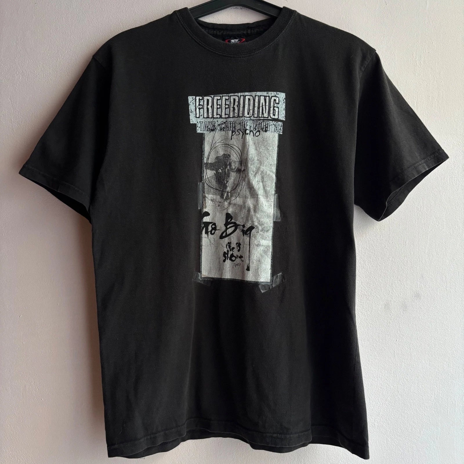 Vintage Spirit Freeriding Graphic T Shirt Black Size M Y2K