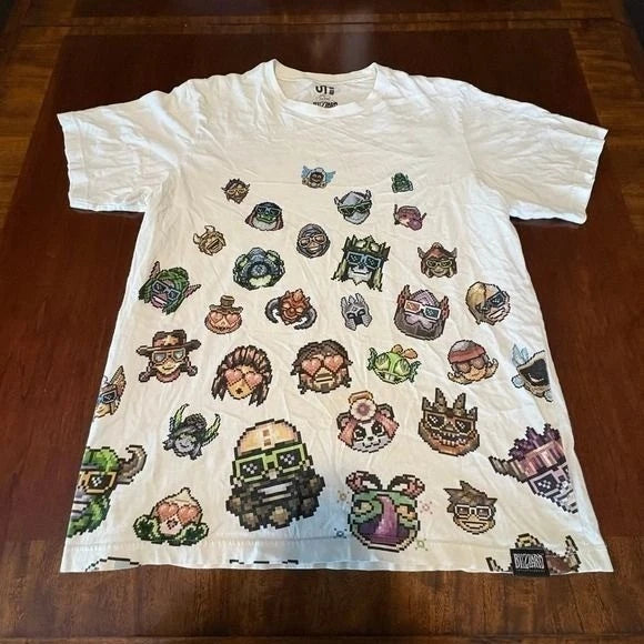 Blizzard Entertainment Pixel Character Graphic Tee Large White Gaming Shirt