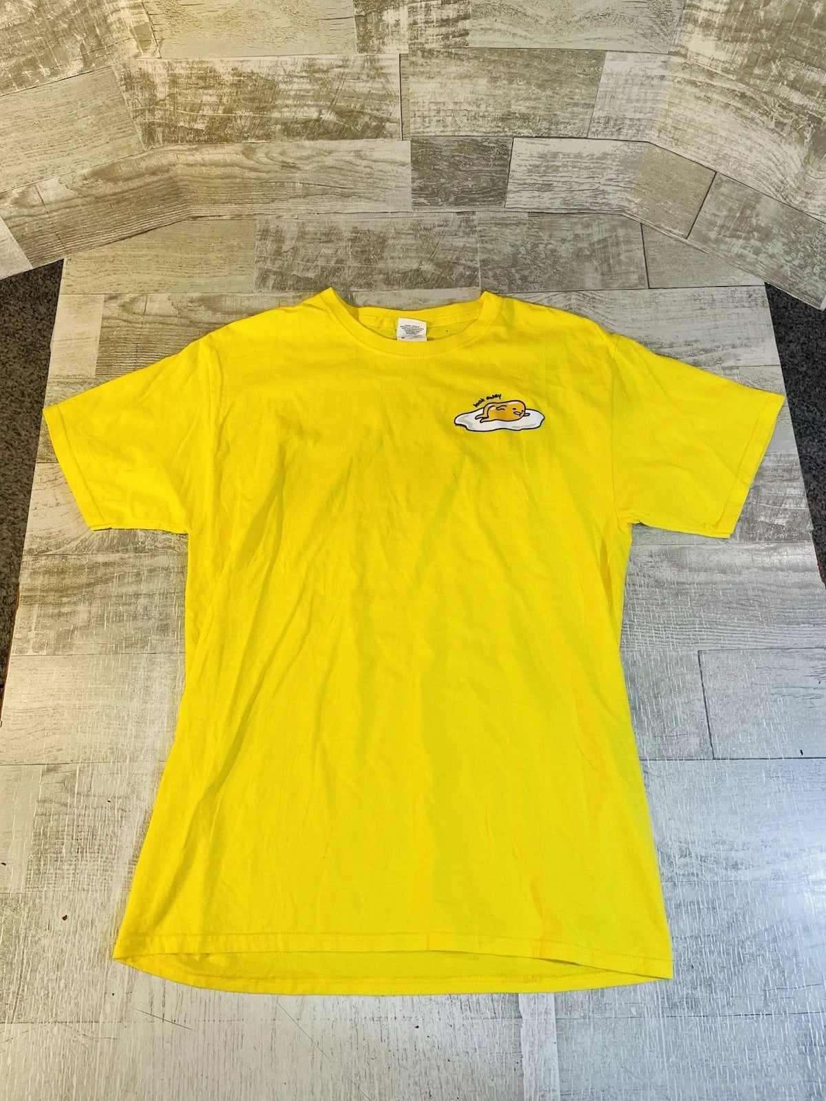 Gudetama by Sanrio The Lazy Egg Look Away Adult Medium Yellow T-Shirt Funny