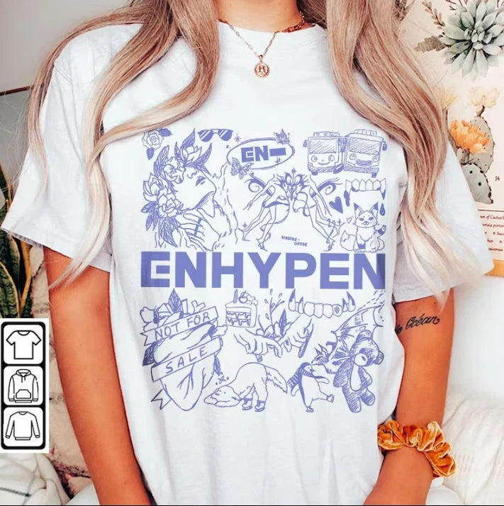 ENHYPEN Kpop Doodle Art Shirt, Vintage ENHYPEN Merch Shirt