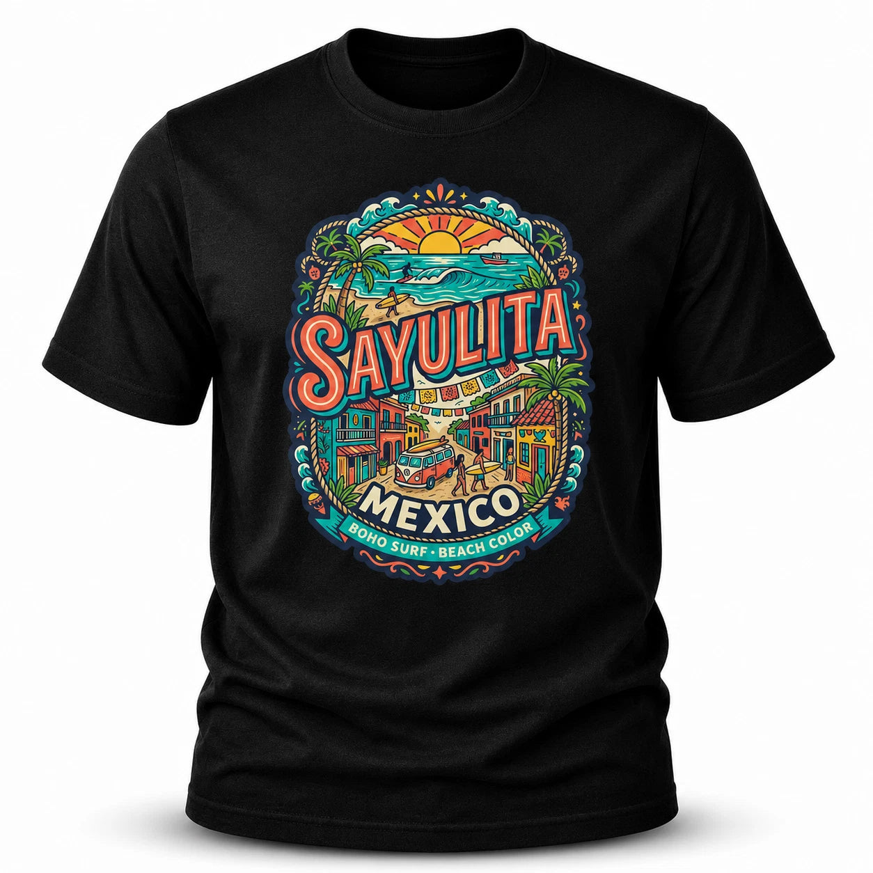 Sayulita Mexico Boho Surf Graphic T-Shirt Unisex Travel Tee