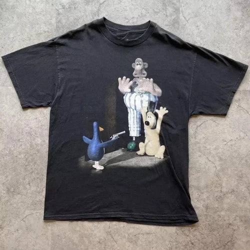 Collection 90s Wallace and Gromit Short Sleeve Black T Shirt
