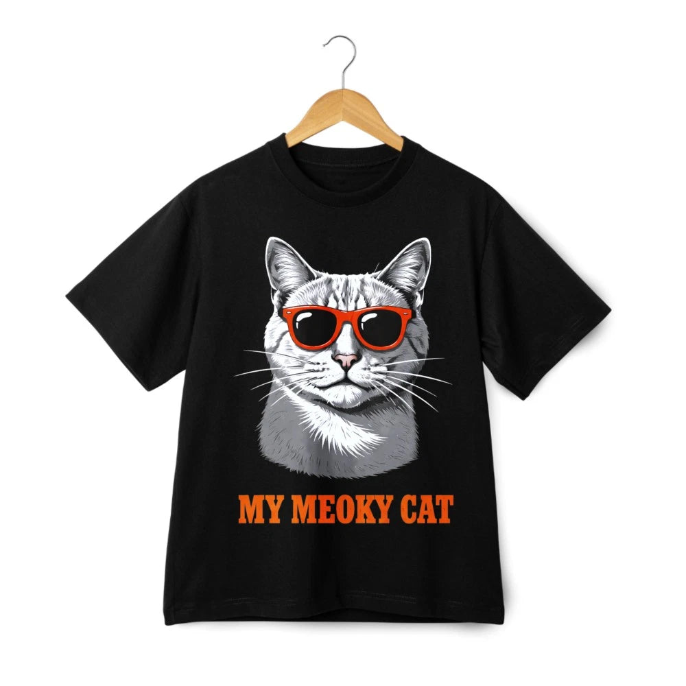 Unisex My Meoky Cat Graphic Tee - Funny Sunglasses Cat Casual T-Shirt