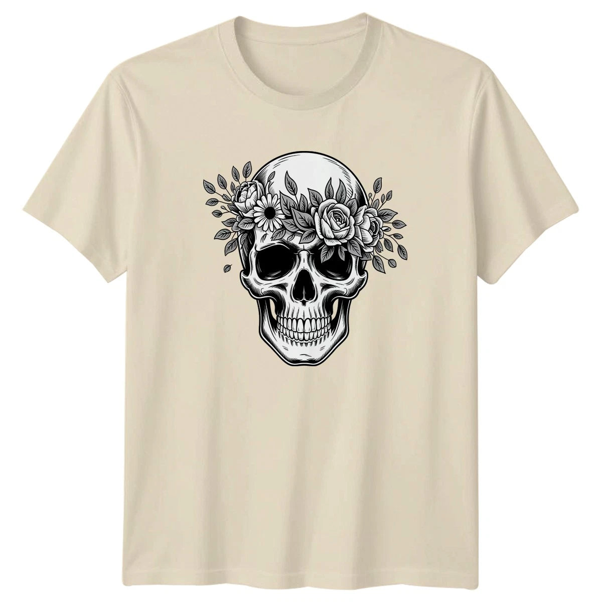 Floral Skull Crown Botanical Art T-Shirt Day of the Dead Gothic Aesthetic