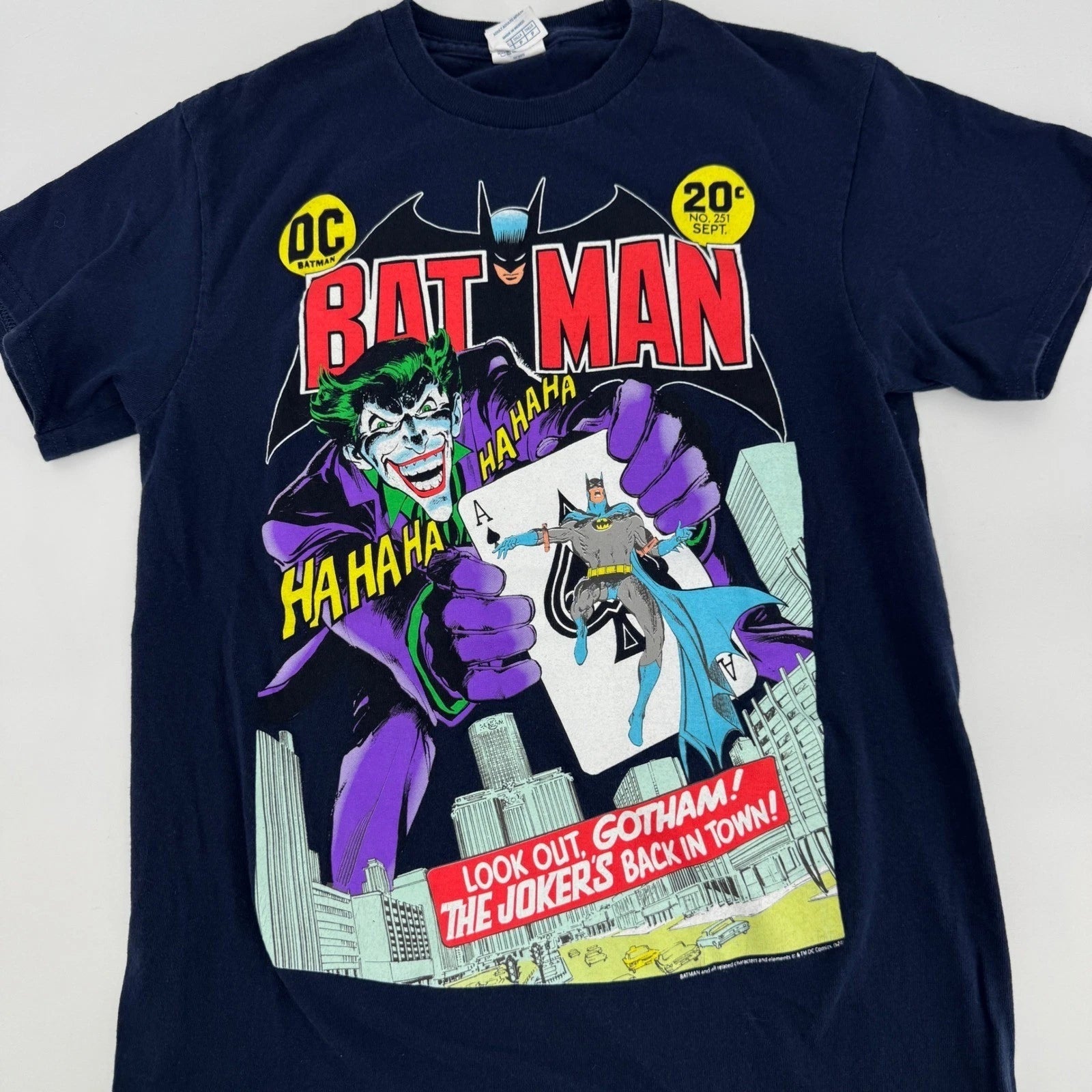Batman Joker Graphic T-Shirt Navy Blue Mens Small DC Comics Y2K