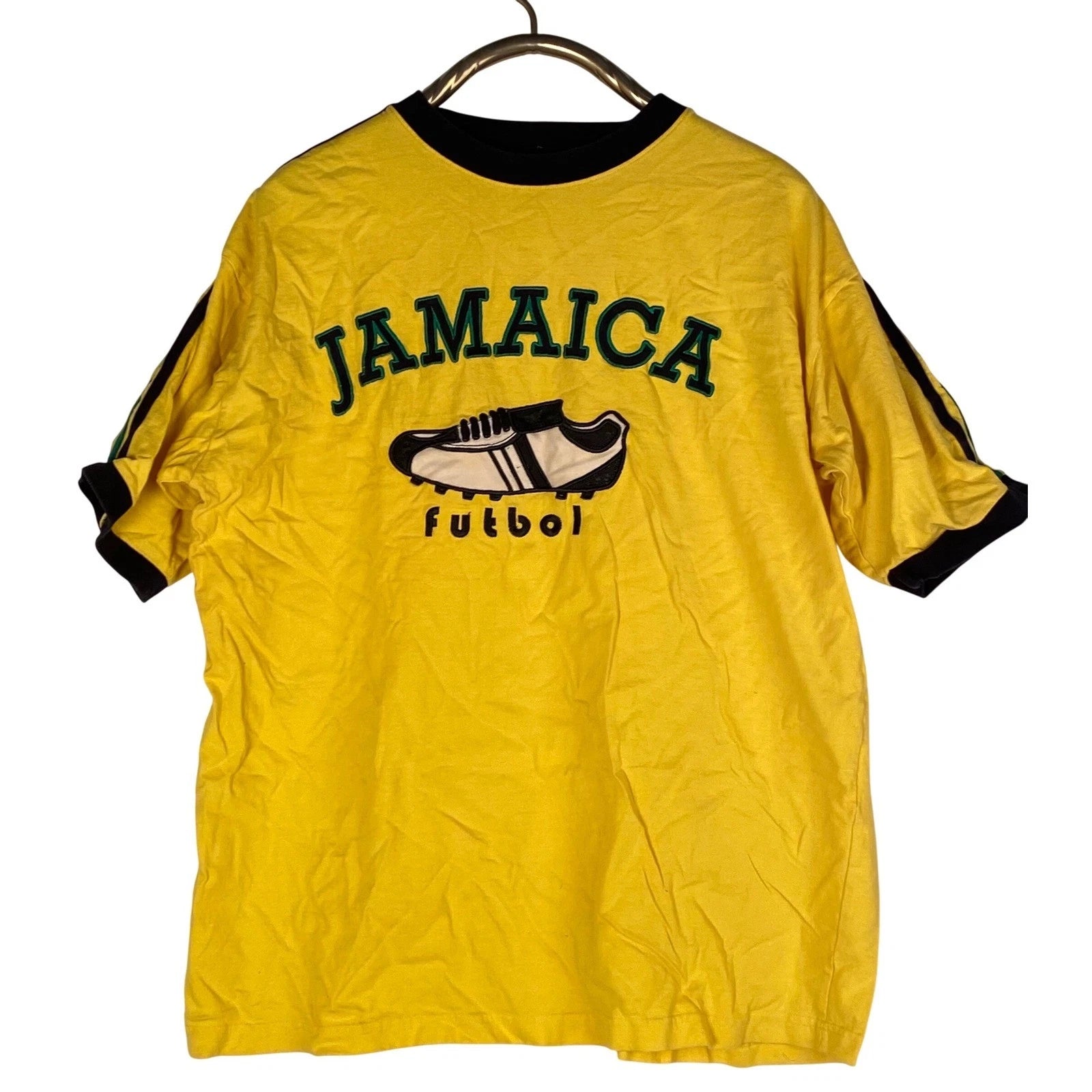 Victorious Urban Underground Jamaica Futbol Ringer T-Shirt Mens XL Yellow Cotton