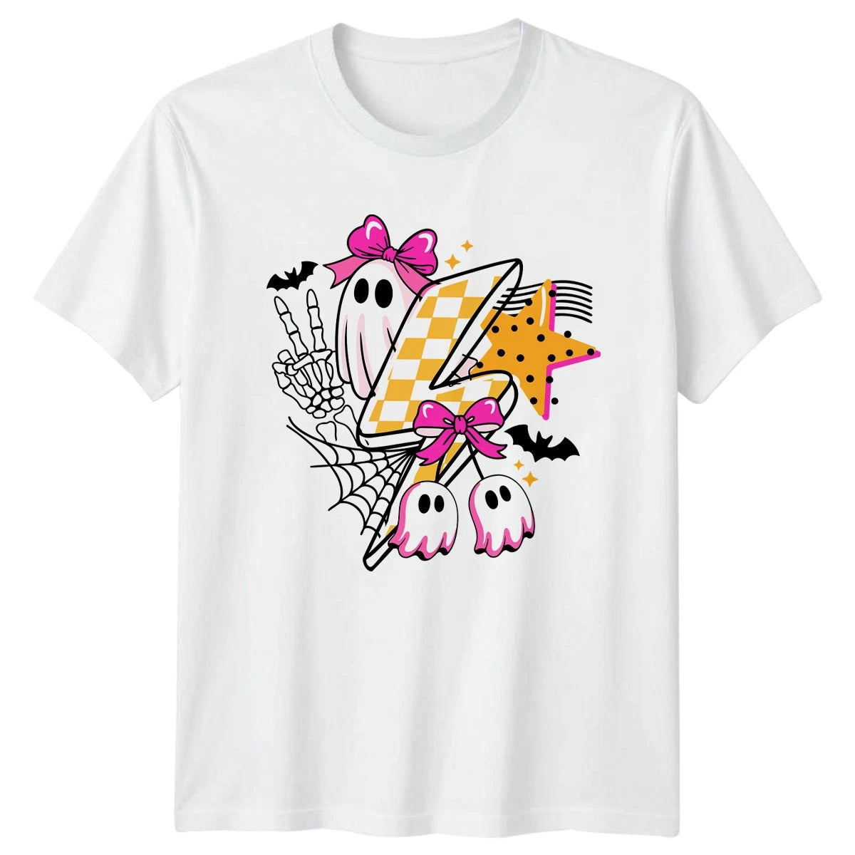 Cute Spooky Lightning Bolt Ghost Womens T-Shirt Kawaii Goth Halloween