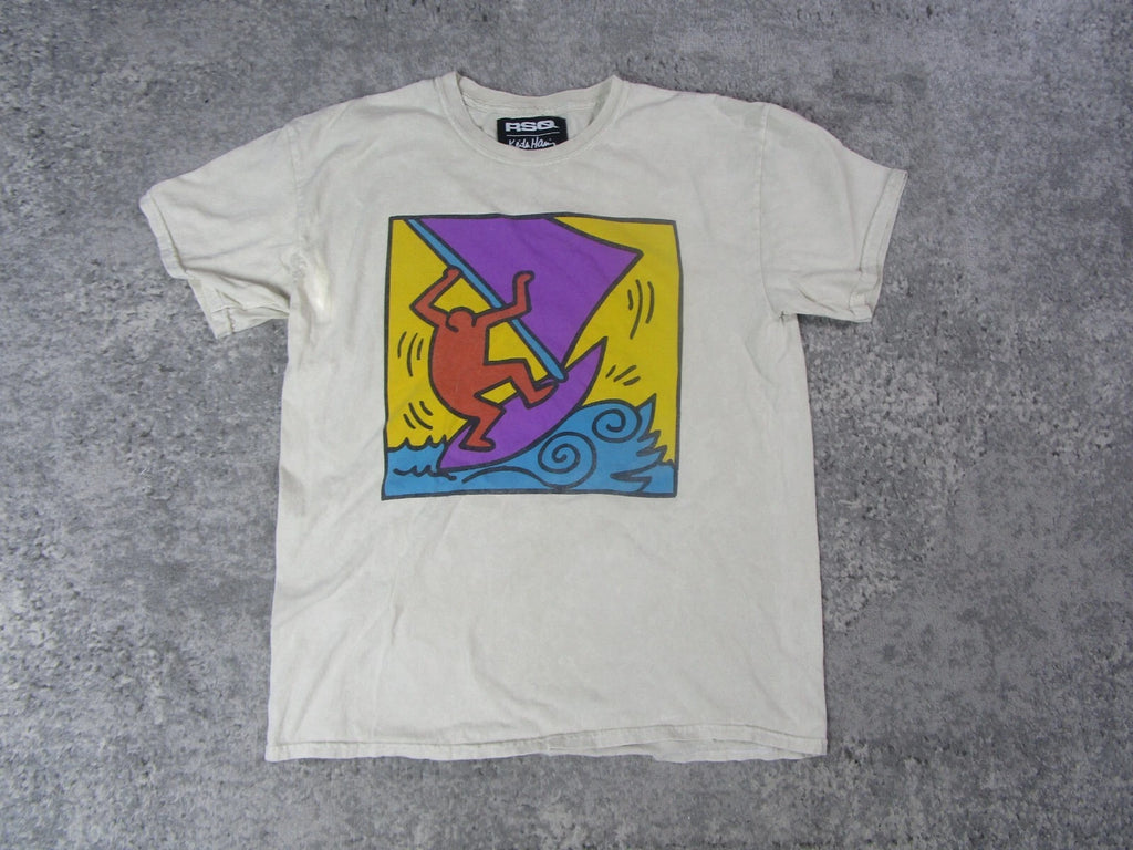 Keith Haring RSQ Shirt Mens Large Beige Windsurfing Graphic Tee Pop Art