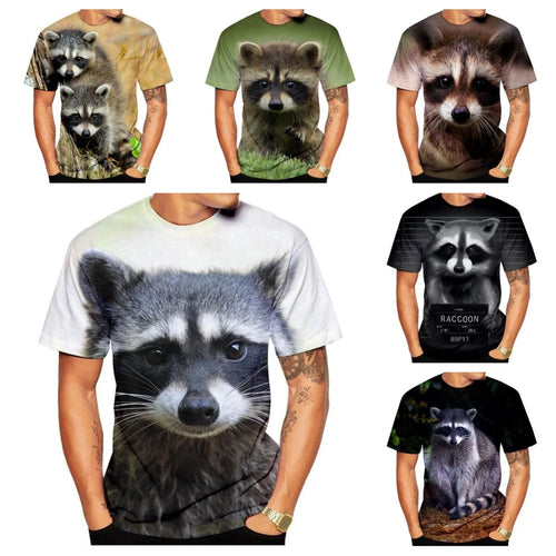 3D Print Women Men Short Sleeve T-shirt Tops Casual Tee Fashion Cute Raccoon