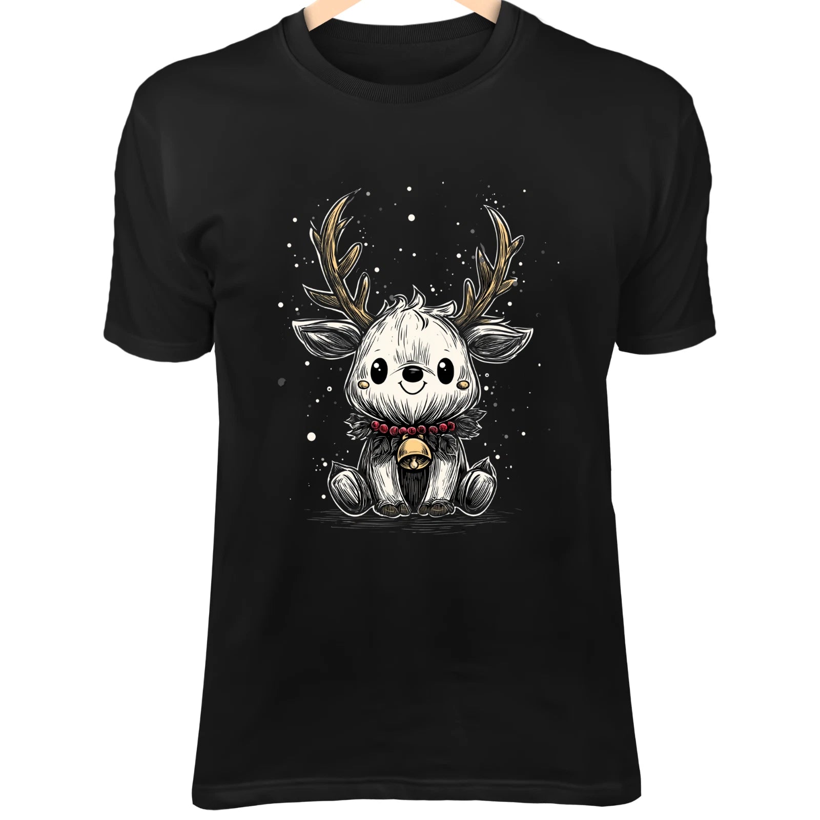 Christmas Reindeer Line Art - Cute Minimalist Cartoon with Antlers & Bell Collar