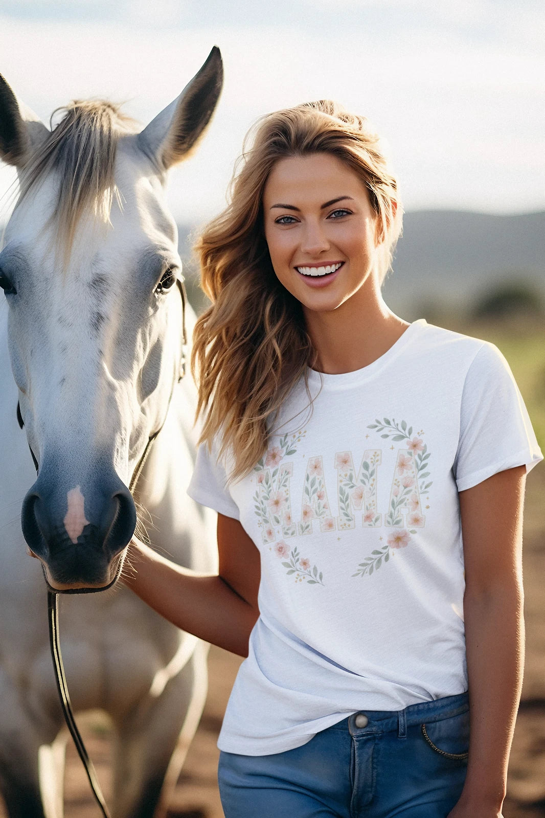 MAMA Floral Graphic Tee Pastel Watercolor Flowers Boho T-Shirt Women’s A197