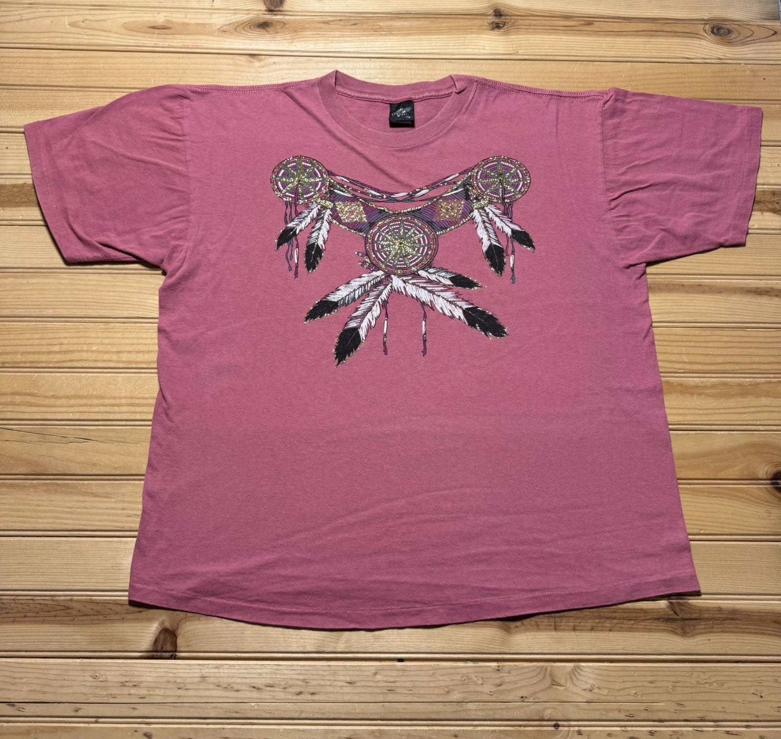 Vintage 90s Dreamcatcher Feather Glitter Southwestern Boho Streetwear Shirt - XL
