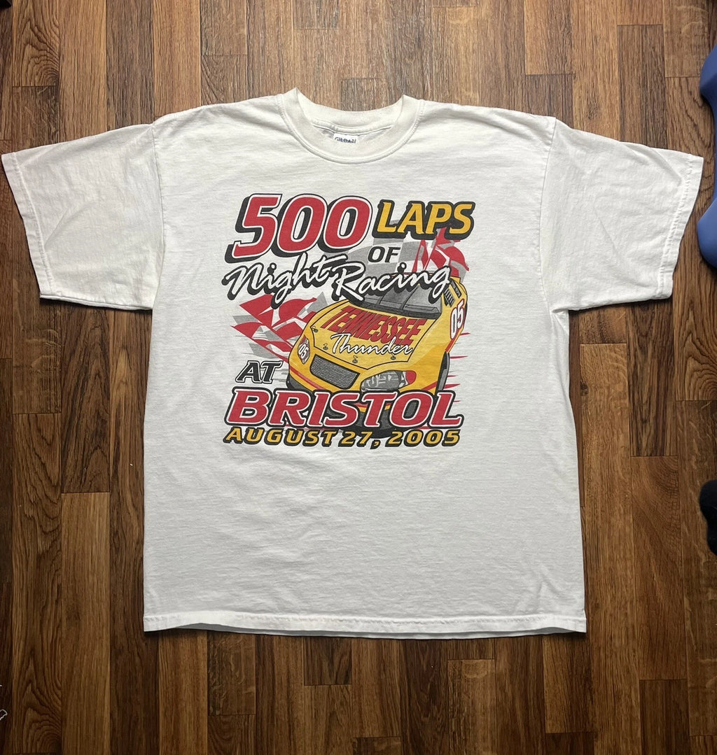 Nascar Shirt Mens XL White Y2K 2005 Bristol 500 Laps Vintage Racing Streetwear