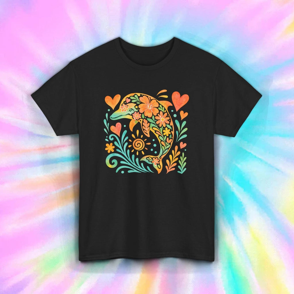 Floral Dolphin Shirt Hippie Ocean Animal Boho Nature Graphic Tee S-5XL