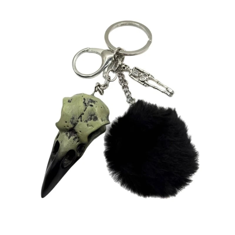 Creative Goth Keychain Crow Head Design With User Friendly Plush Ball Unique Set
