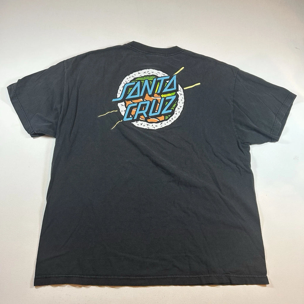 Vintage 90s Rare Santa Cruz Shirt Mens 2XL Sushi Chopsticks Wheel Logo Faded