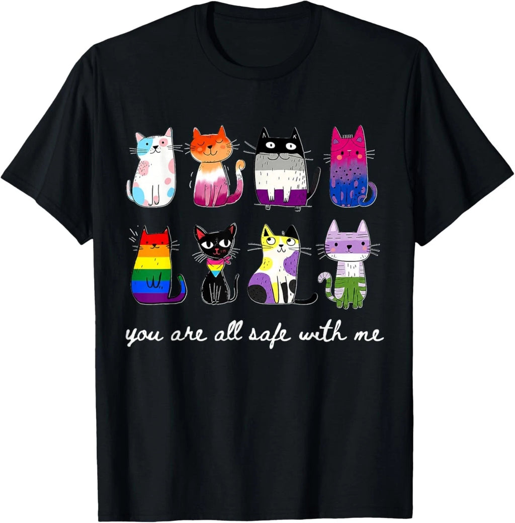 You are All Safe with Me Cute Cat Pride Month LGBT Support T-Shirt