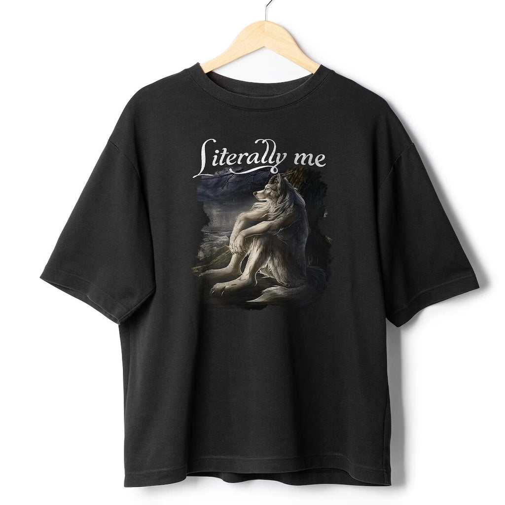 Sitting Wolf Literally Me Meme Shirt, Funny Meme T-Shirt, Y2K Shirt