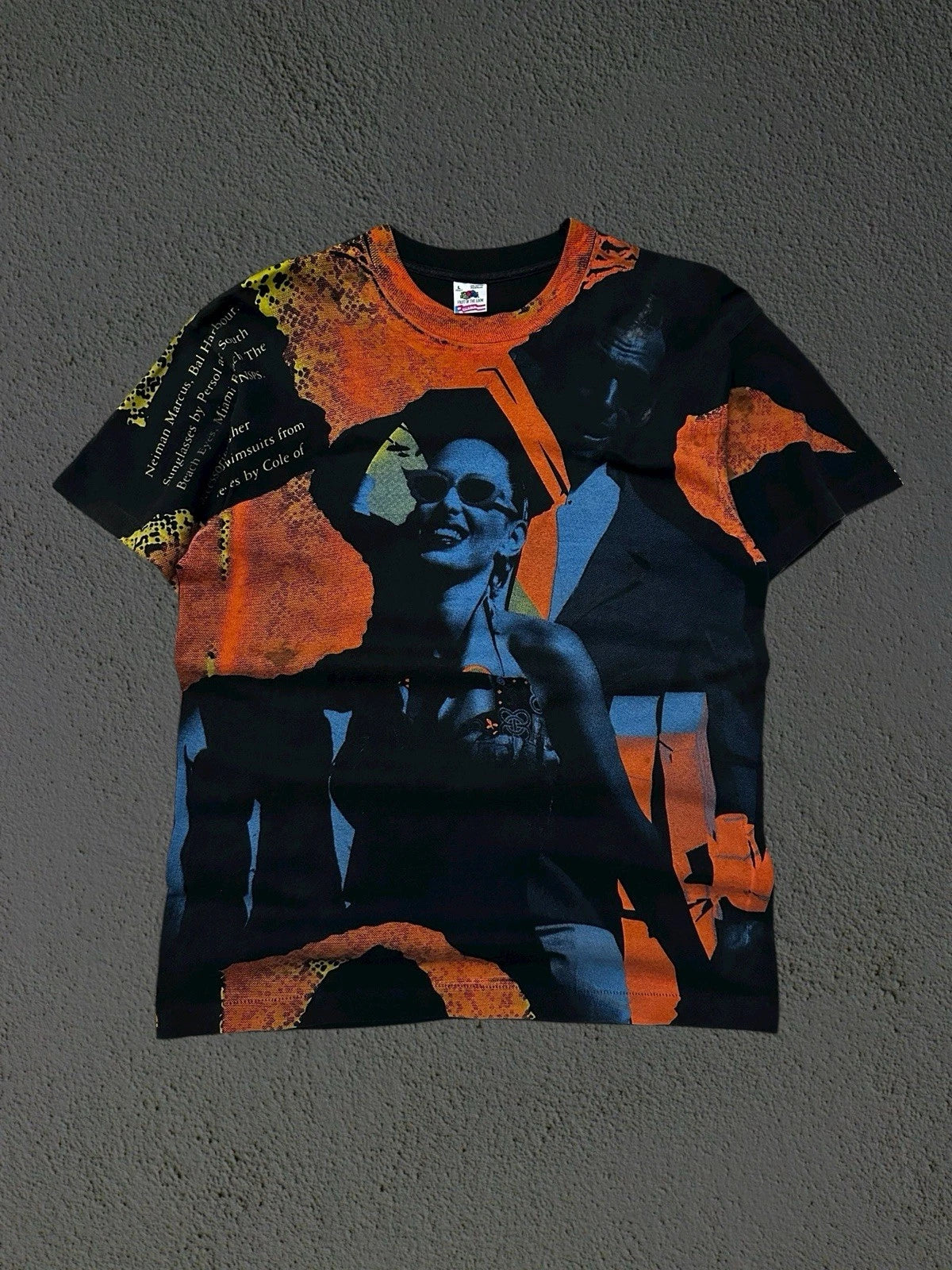 Vtg 90s Neiman Marcus Photography T-Shirt Sz L Luxury Store Designer Pop Art AOP