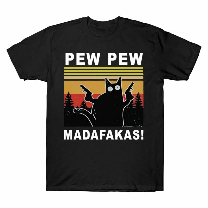 Cat Tee Tee Sleeve Madafakas PEW T PEW Lover Funny Black Short Cat Men's Shirt