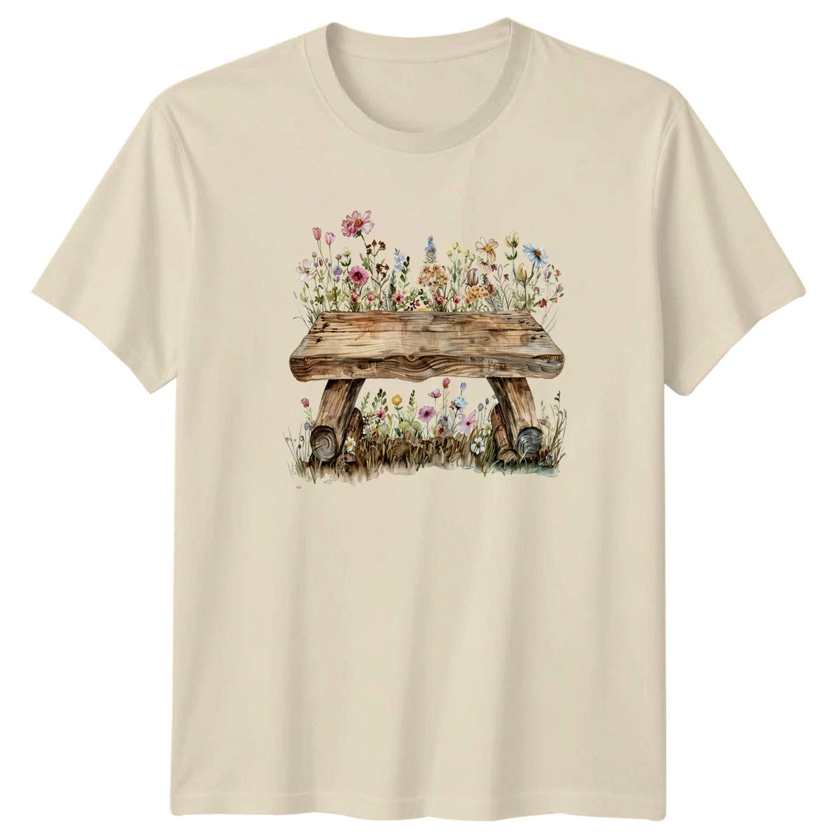 Rustic Floral Bench T-Shirt Boho Spring Garden Gift For Her