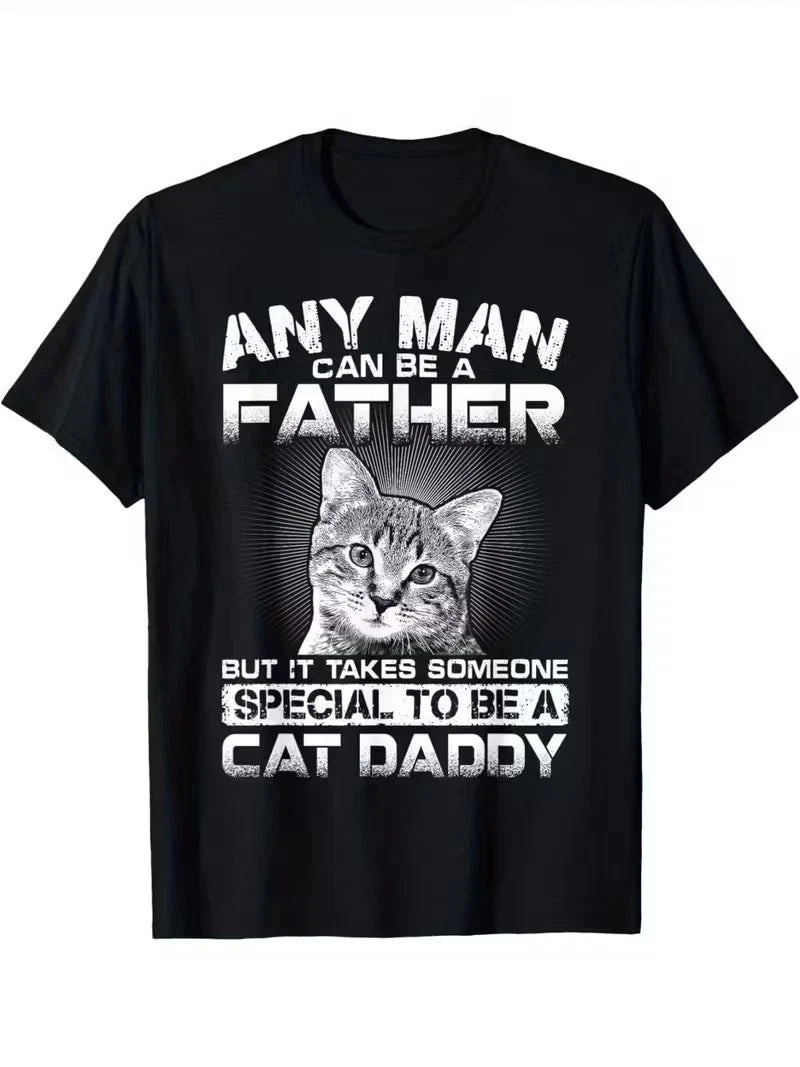 Men'S Black T-Shirt Featuring a Humorous 'Cat Daddy' Print, Designed with a Casu