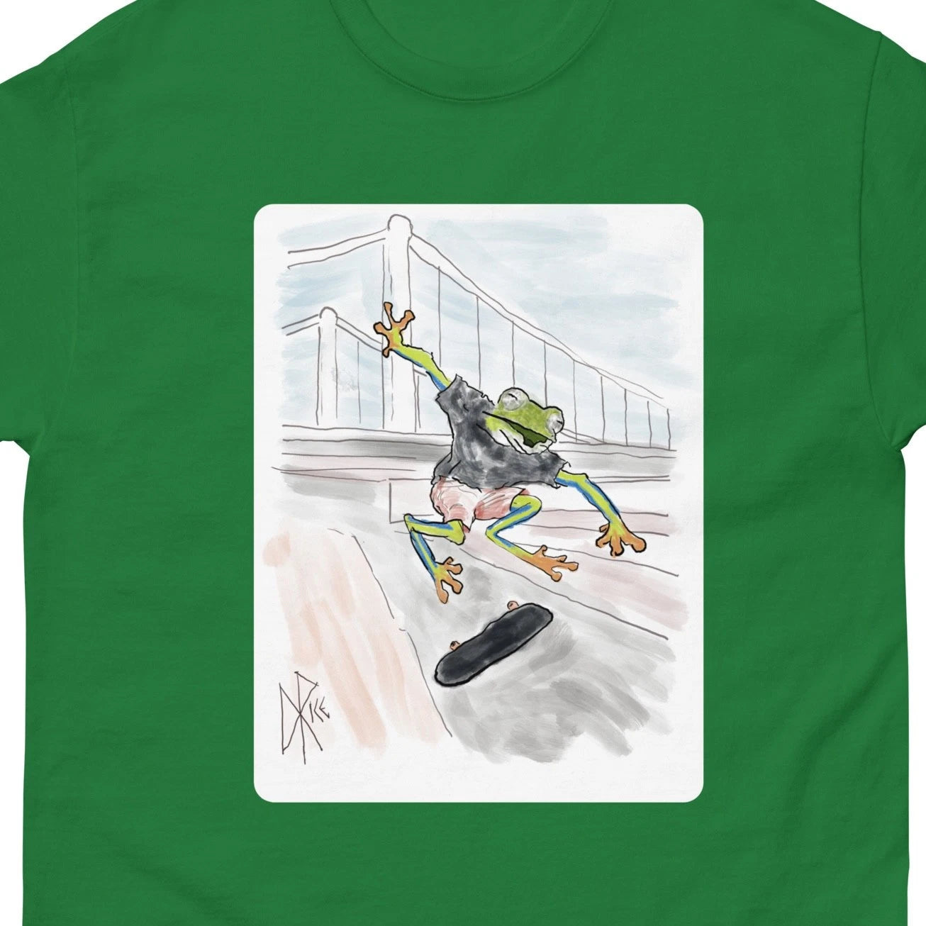 Skater Frog - Classic T-shirt Graphic Tee Funny Cool Skateboard Sketch Art