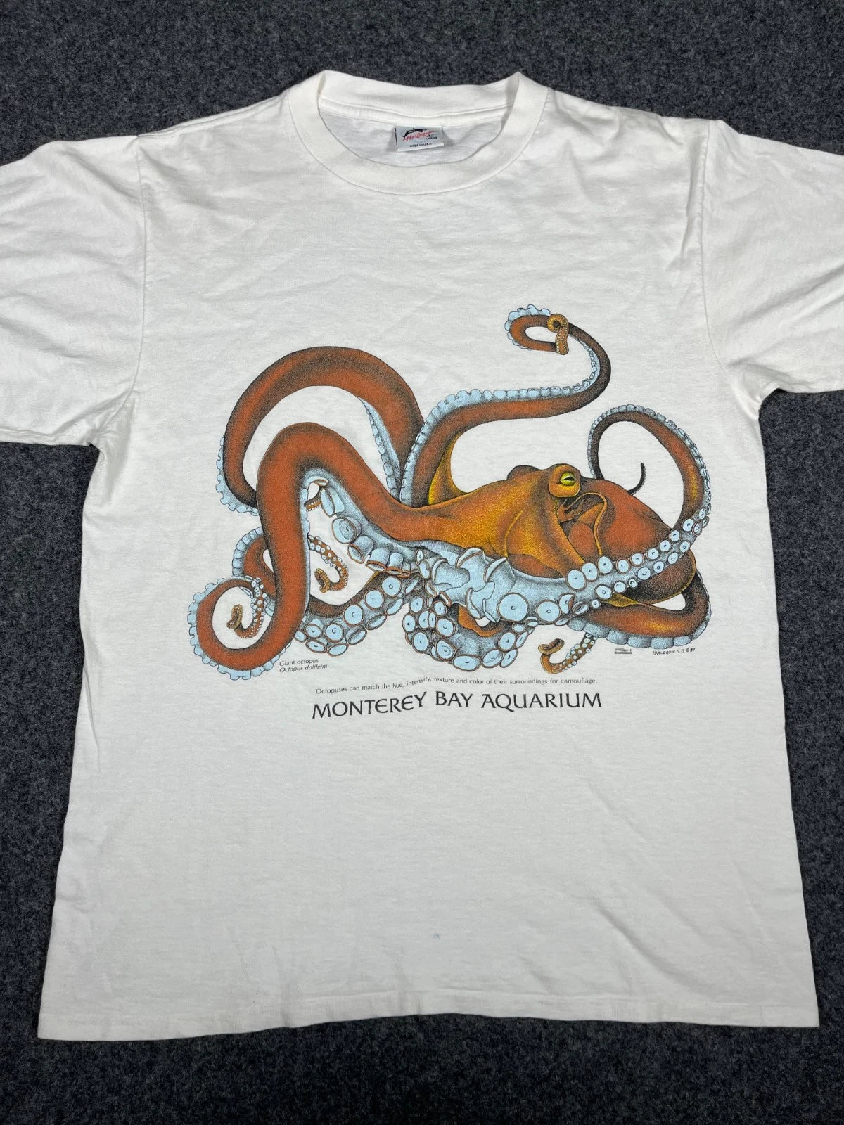 Vintage 90s Monterey Bay Aquarium Octopus T Shirt White Single Stitch Size L