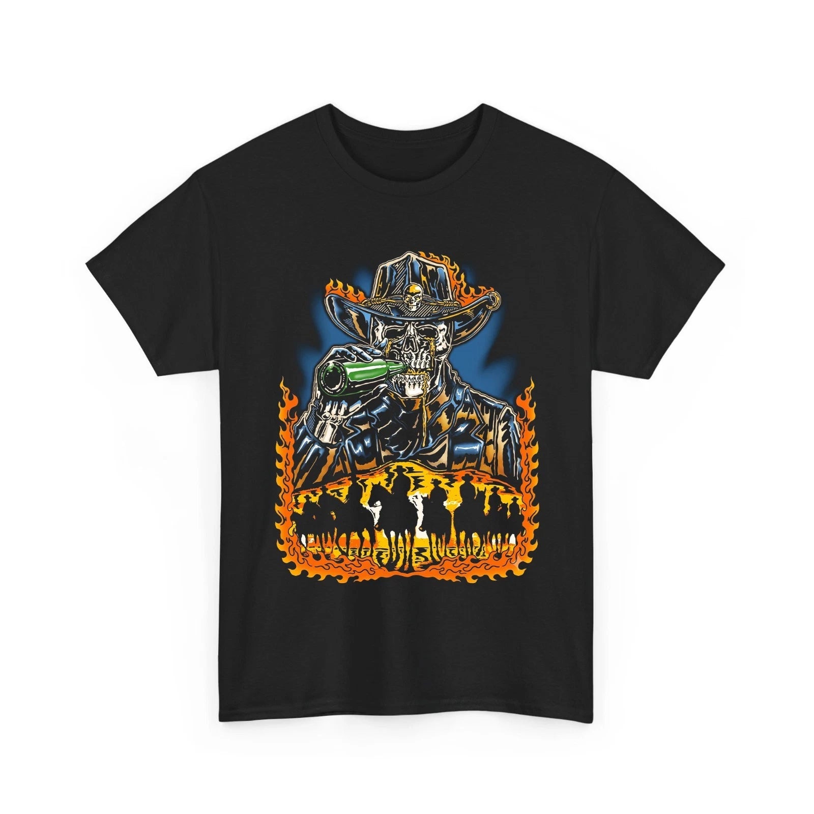 Skeleton Cowboy Drinking Western Grunge Retro Graphic Men's T-Shirt