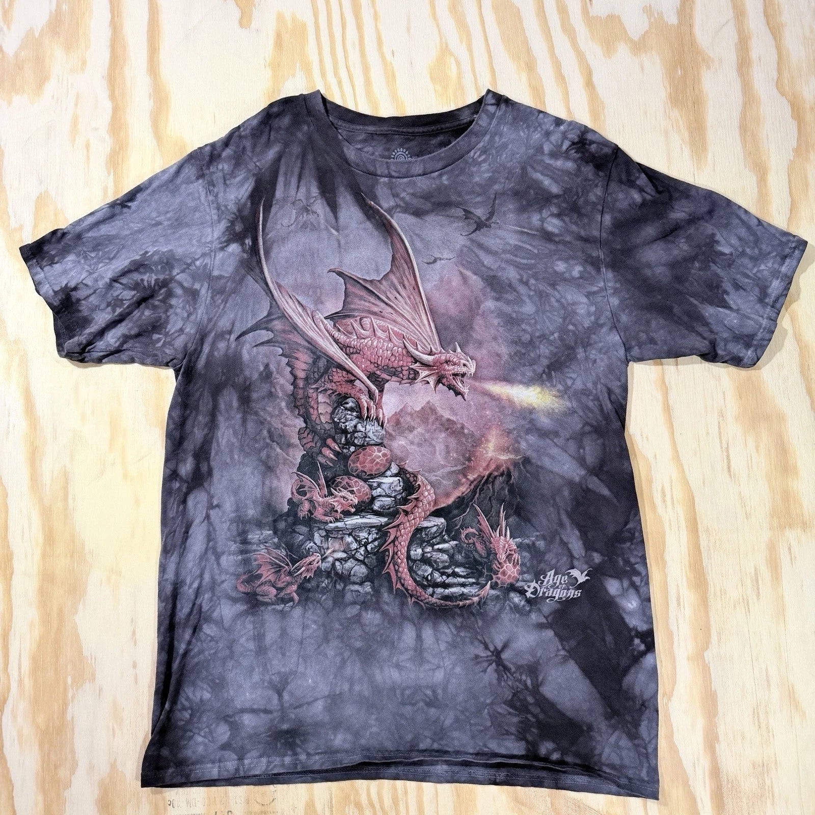 The Mountain Age Of Dragons Mens Large tshirt Black Tie Dye Sci Fi Fantasy