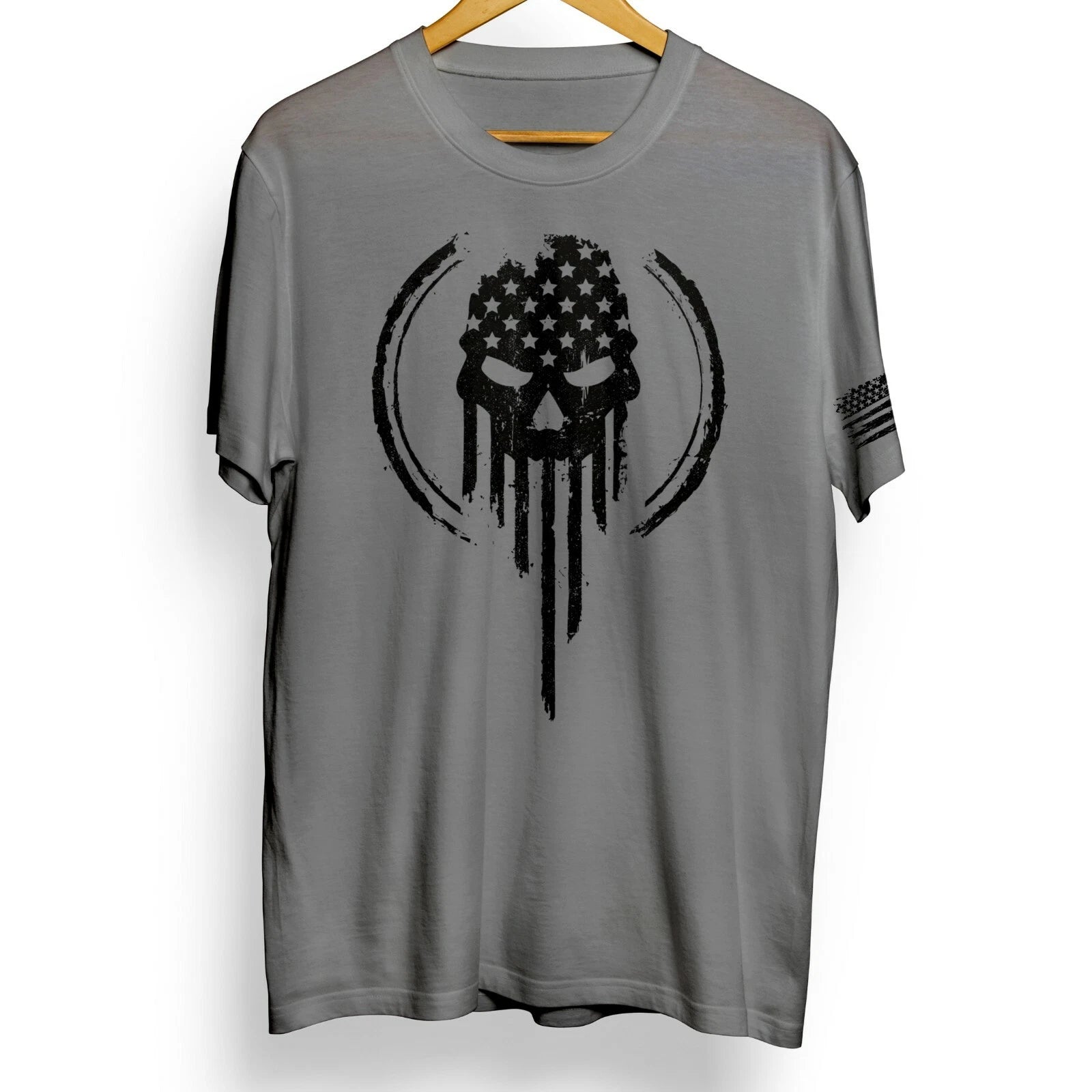 Punisher US Flag Grunge Logo T Shirt Military Army Marines New NWT Grey