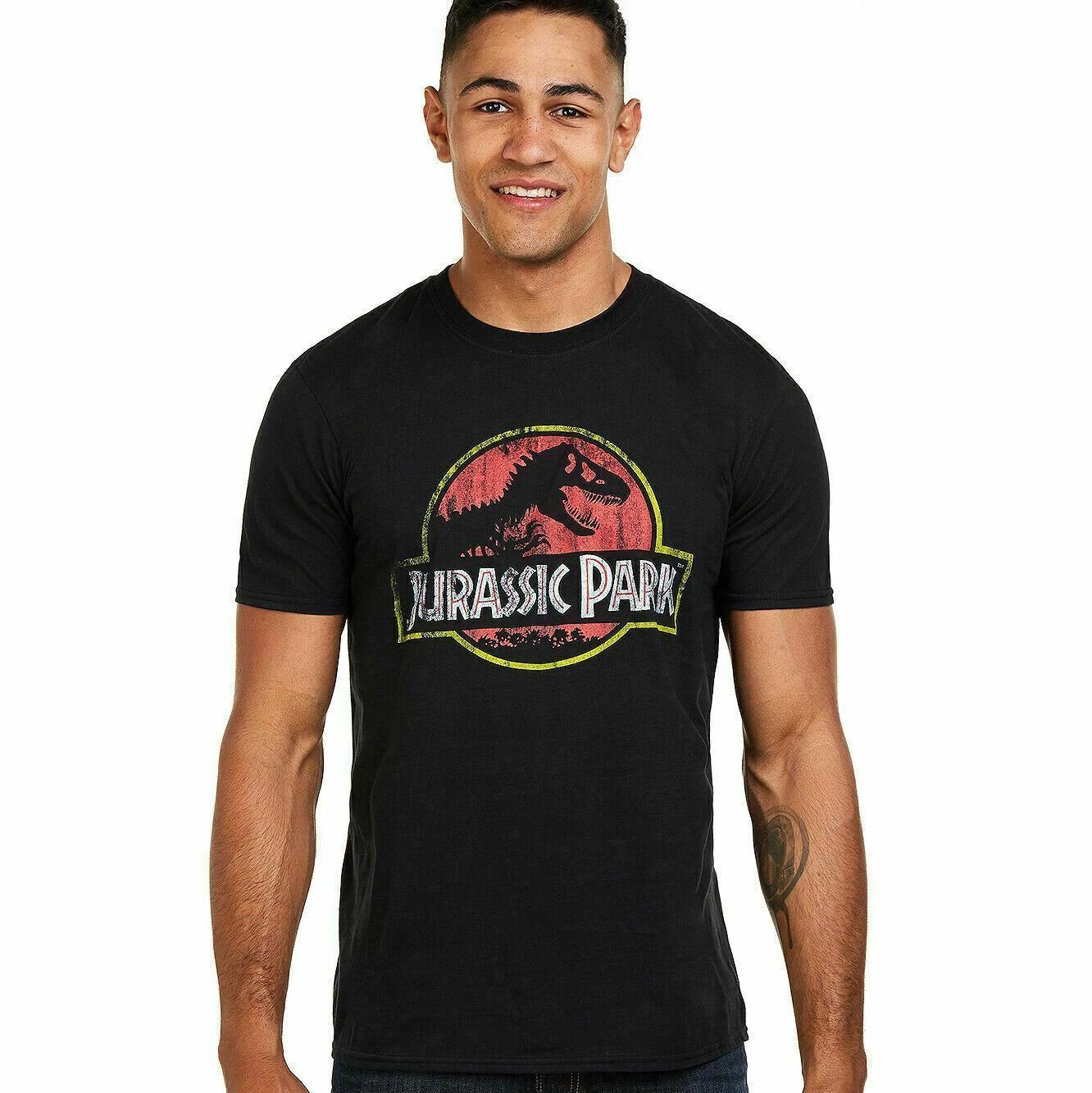 Jurassic Park Mens T-shirt Distressed Logo Black S-XXL Official