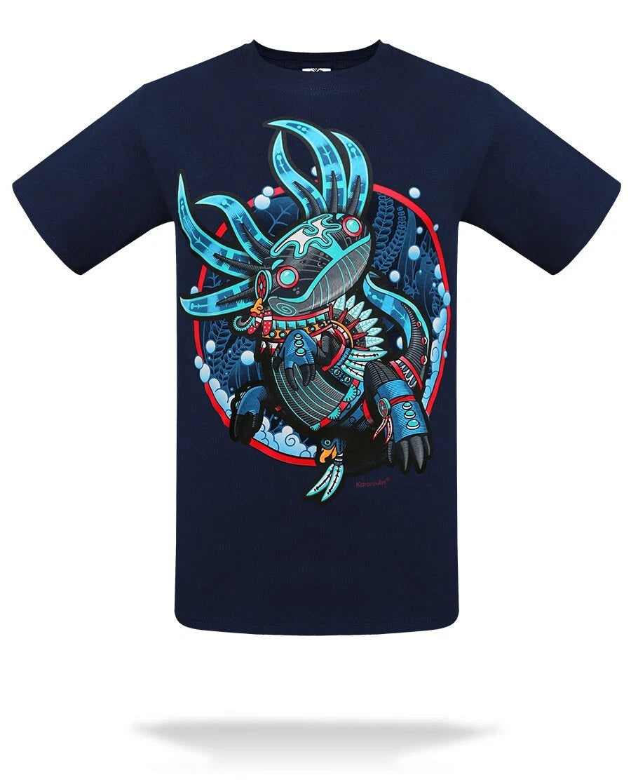 Axolotl Karani Art T-Shirt Adult Unisex Navy Short Sleeve