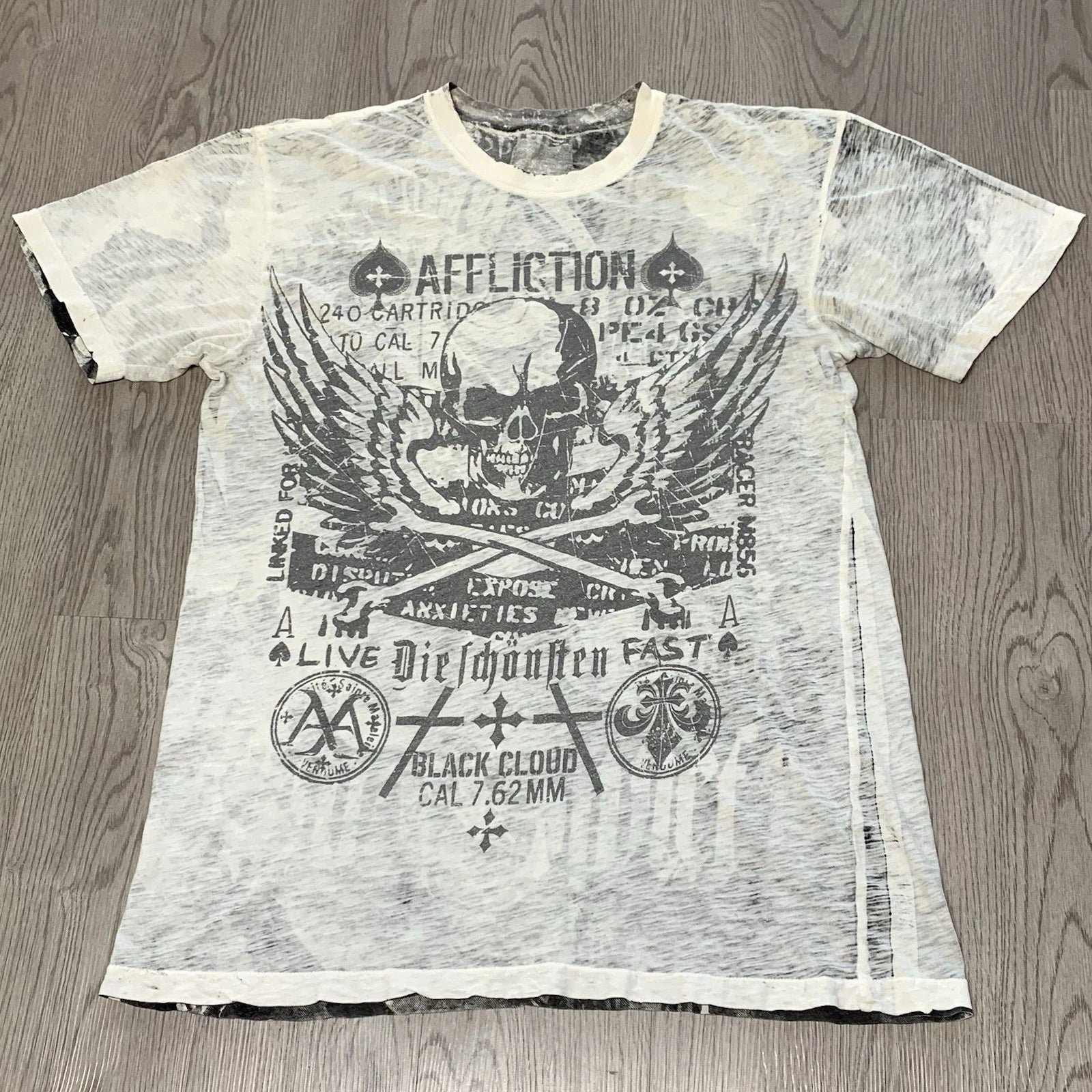 Affliction Black Cloud Winged Skull Reversible Tee XL Gothic Grunge Y2K