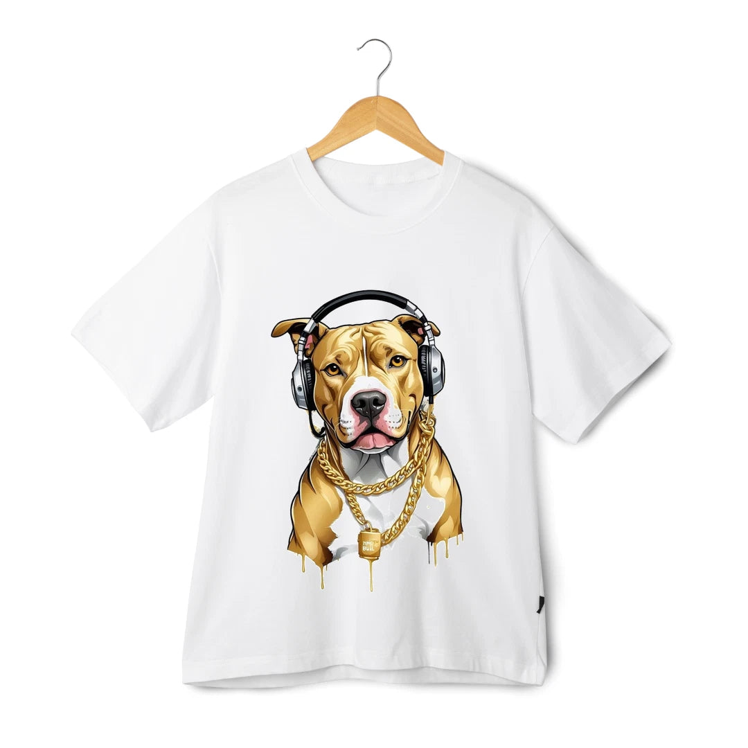 Rapper Pitbull T-Shirt - Unisex Cool Dog Headphones Chain Graphic Tee