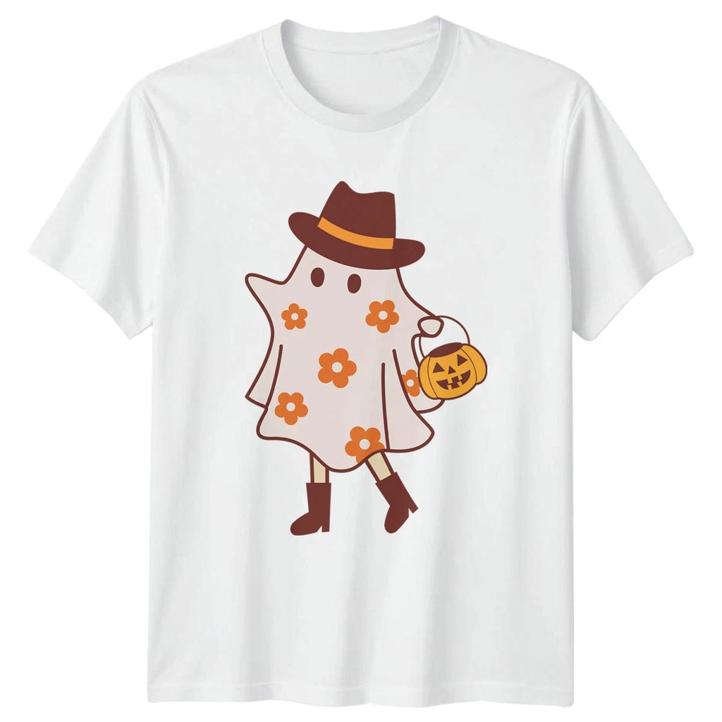 Floral Boho Cowboy Ghost Womens T-Shirt Western Halloween Gift For Her