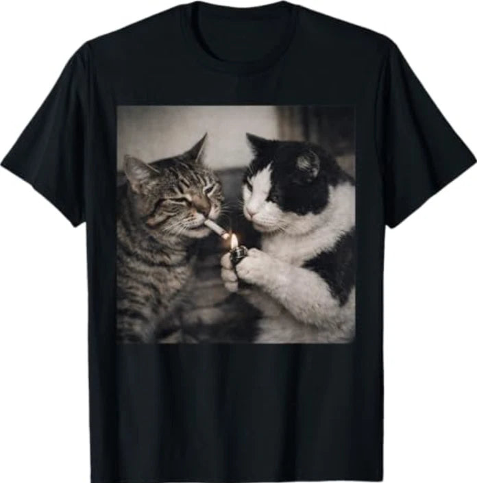 Smoking Cat Cigarette Kitten Funny Meme Stupid Brainrot T-Shirt
