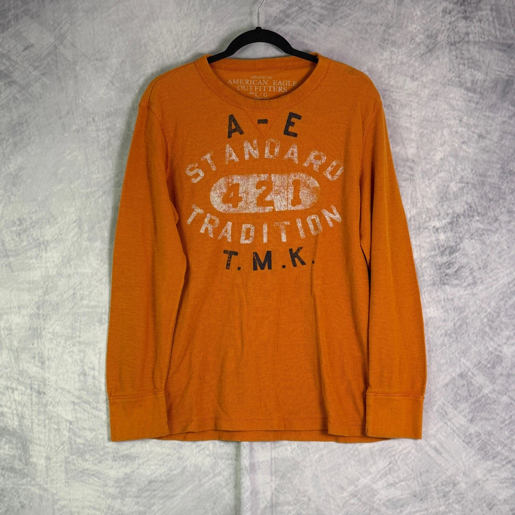 Y2K American Eagle Mens Long Sleeve Graphic thermal shirt sz L T Shirt grunge