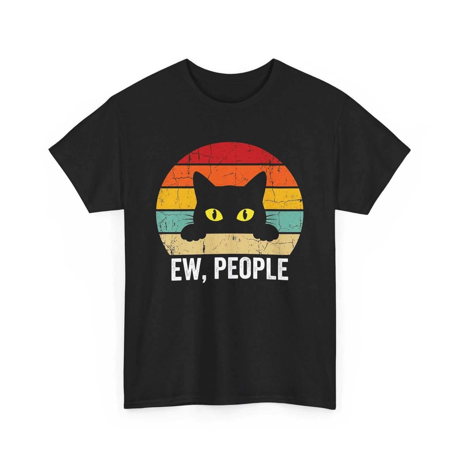 Ew People Black Cat Shirt Funny Cat Lover Introvert Humor Vintage Retro Tee