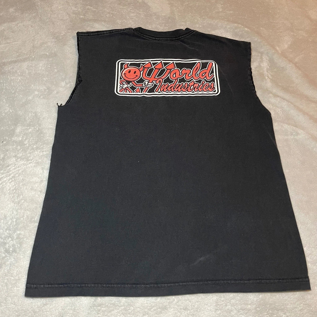 Vintage Y2K World Industries Devil Skateboard Muscle Tee Shirt Black Mens Large