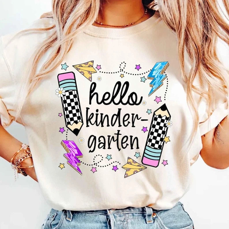 Retro Kindergarten Shirt Back To School Shirt Kids Kindergarten Tee Girls 1st Da