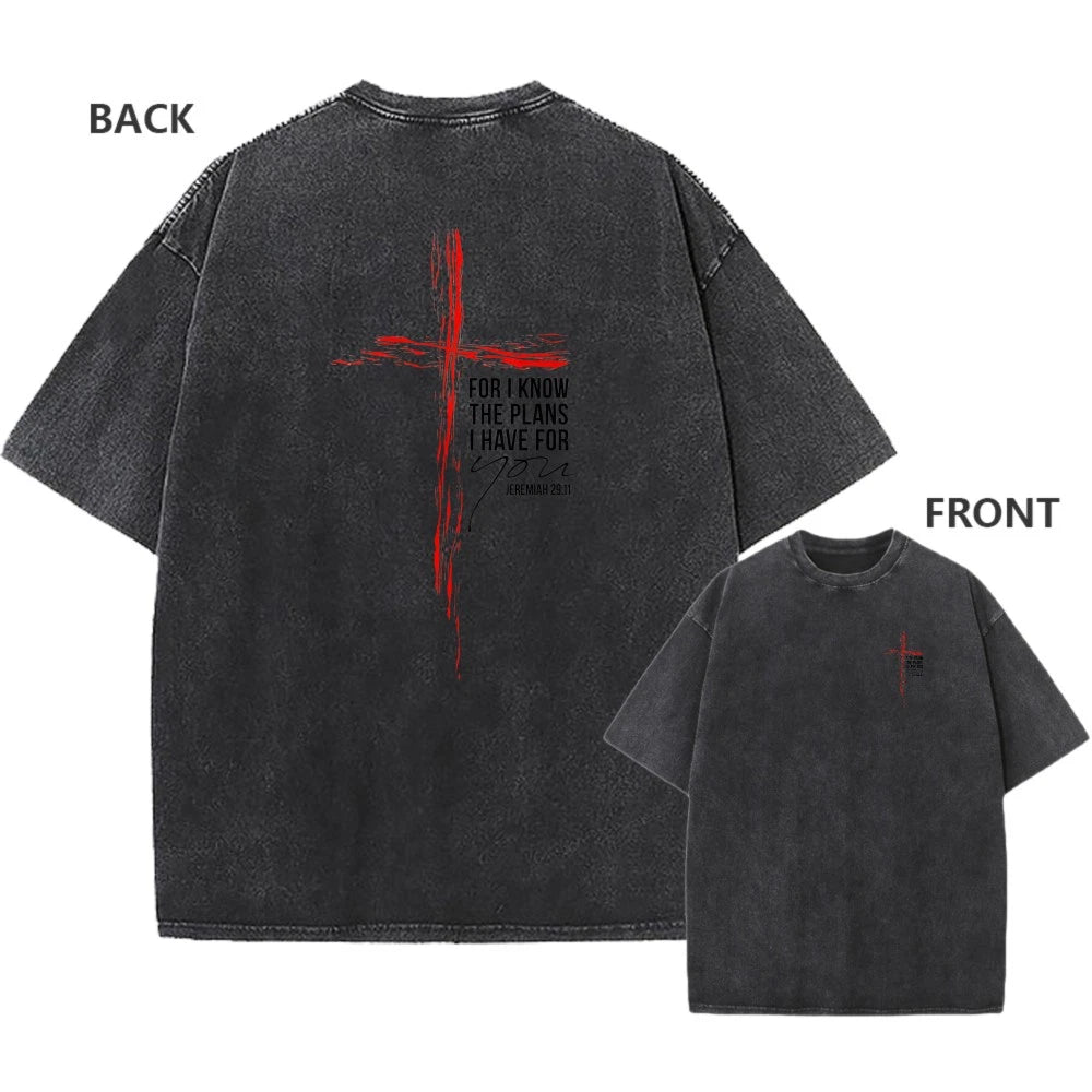 Men's Vintage Oversized Washed T-Shirt Cotton Jeremiah 29:11 Bible Verse Tee
