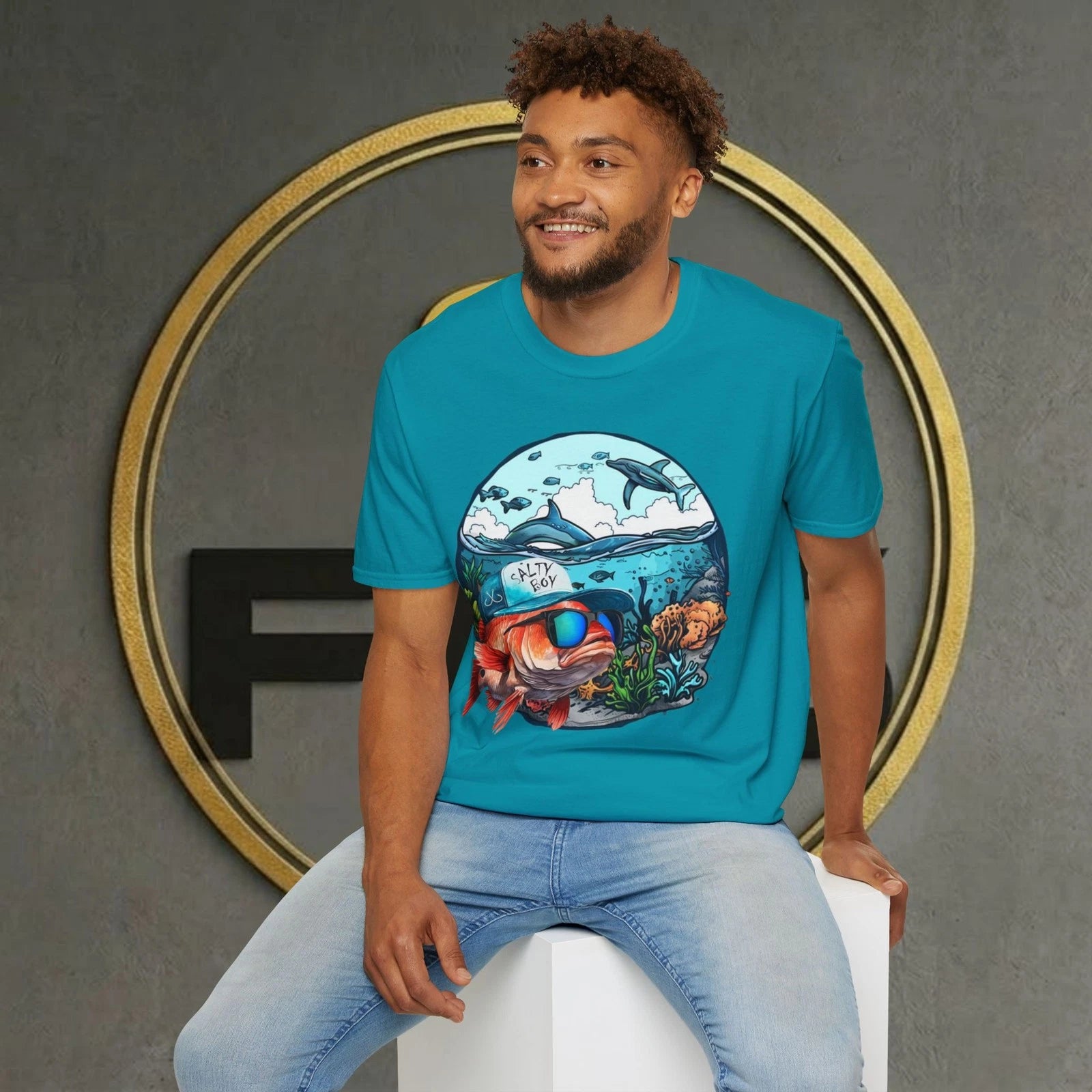 Salty Boy Ocean Cool Fish Unisex Softstyle T-Shirt 15 COLORS Design by FES