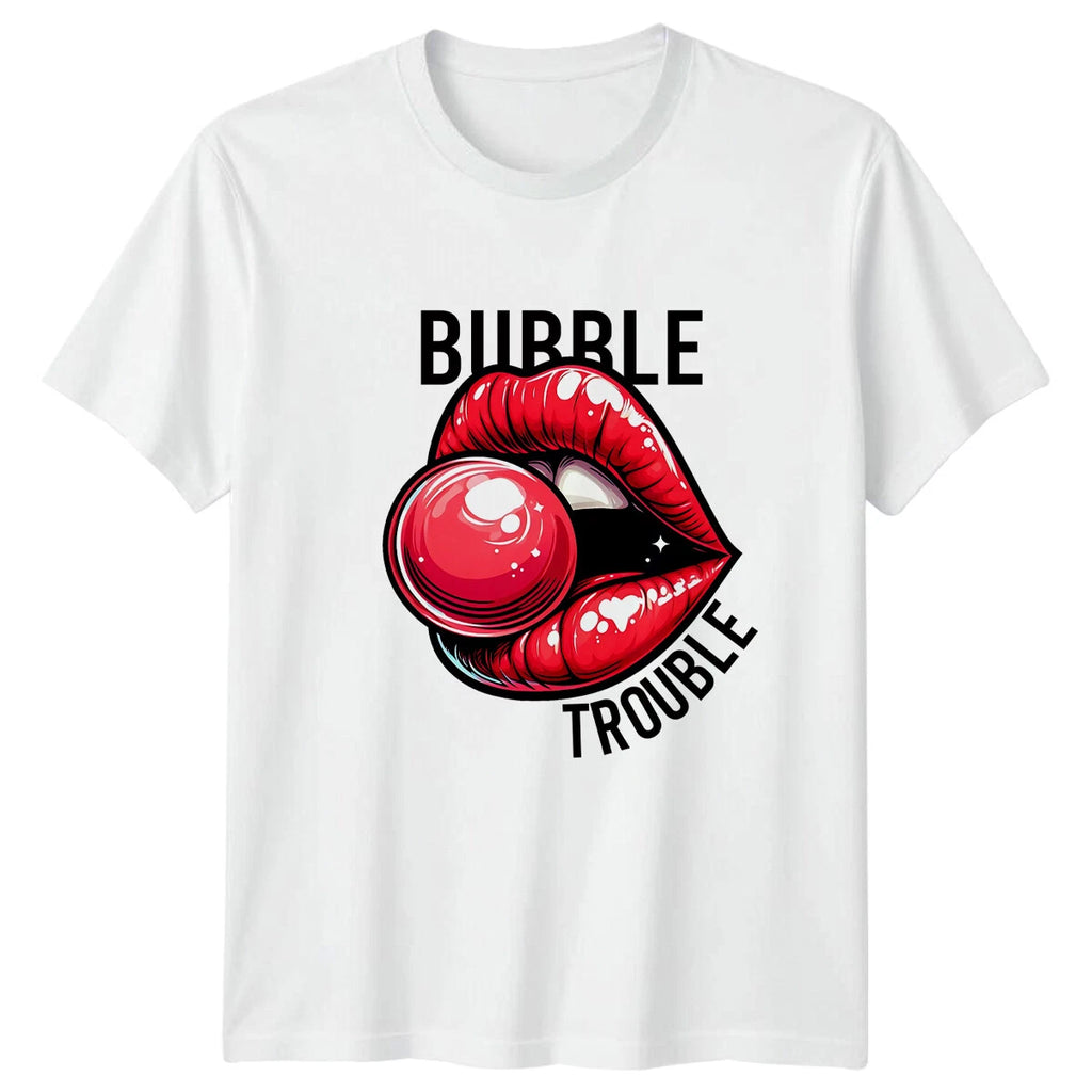 Bubble Trouble Lips Pop Art Graphic Novelty Adult Humor Trendy T-Shirt