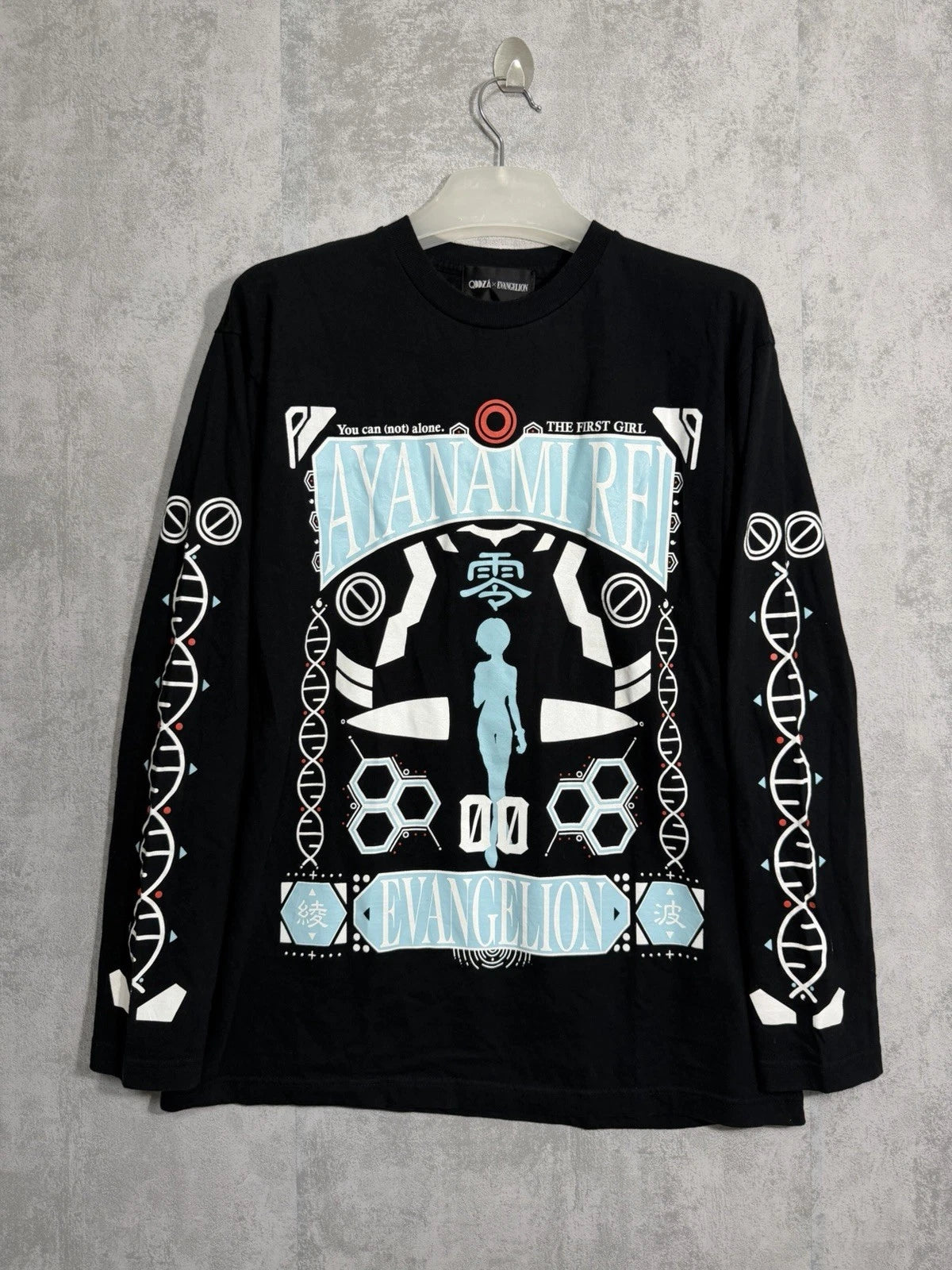 Evangelion Rei Ayanami Graphic L/S Shirt QOOZA Japan Vtg Anime Mens Black Size L