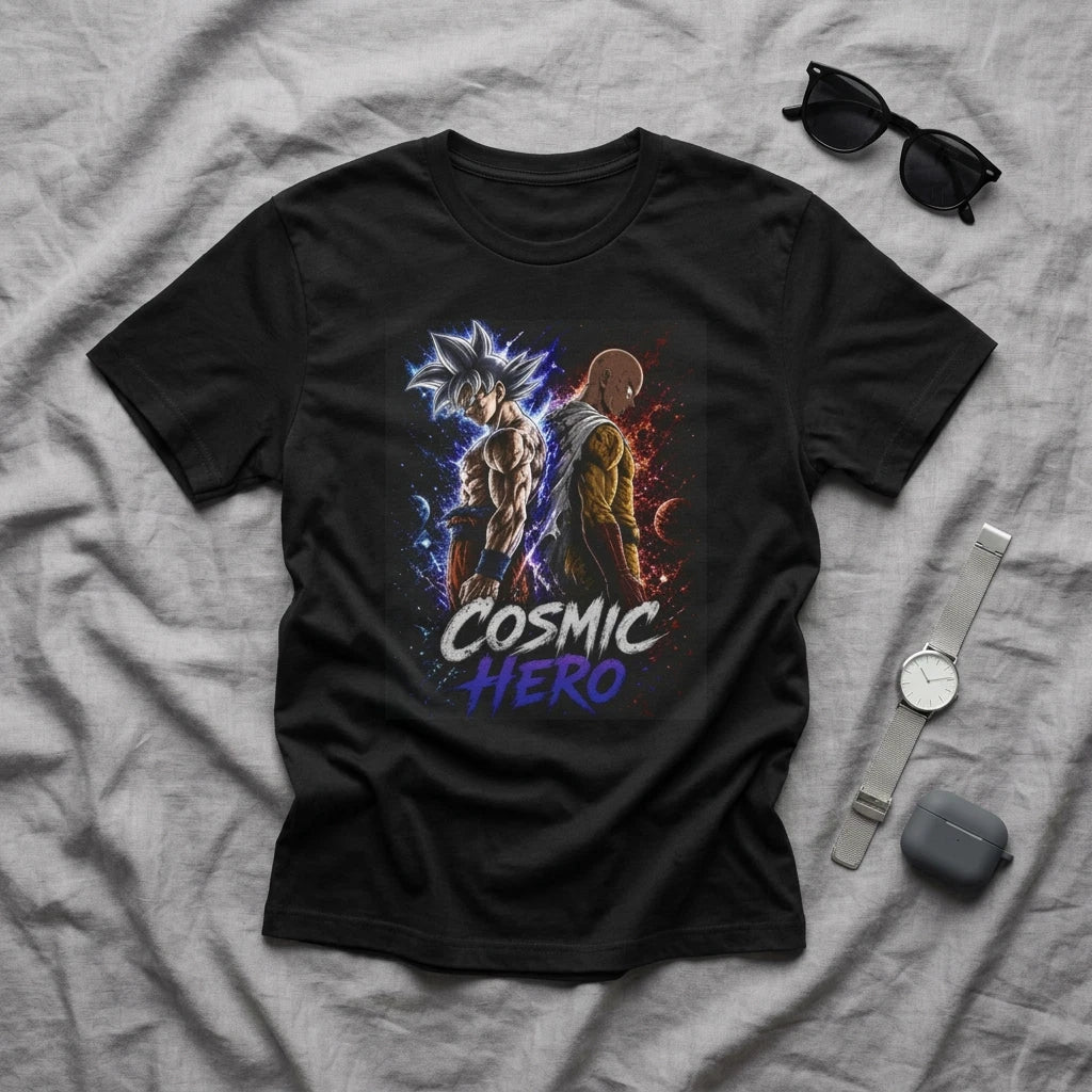 Goku vs Saitama T-Shirt | Cosmic Hero Anime Power Showdown