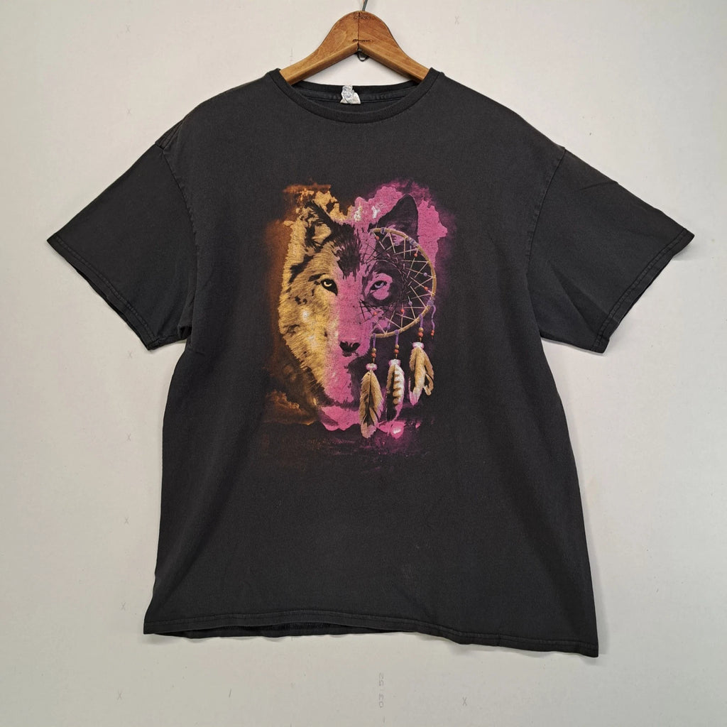 Vintage Y2K Wolf Dreamcatcher Graphic T Shirt Black Delta Tag Large