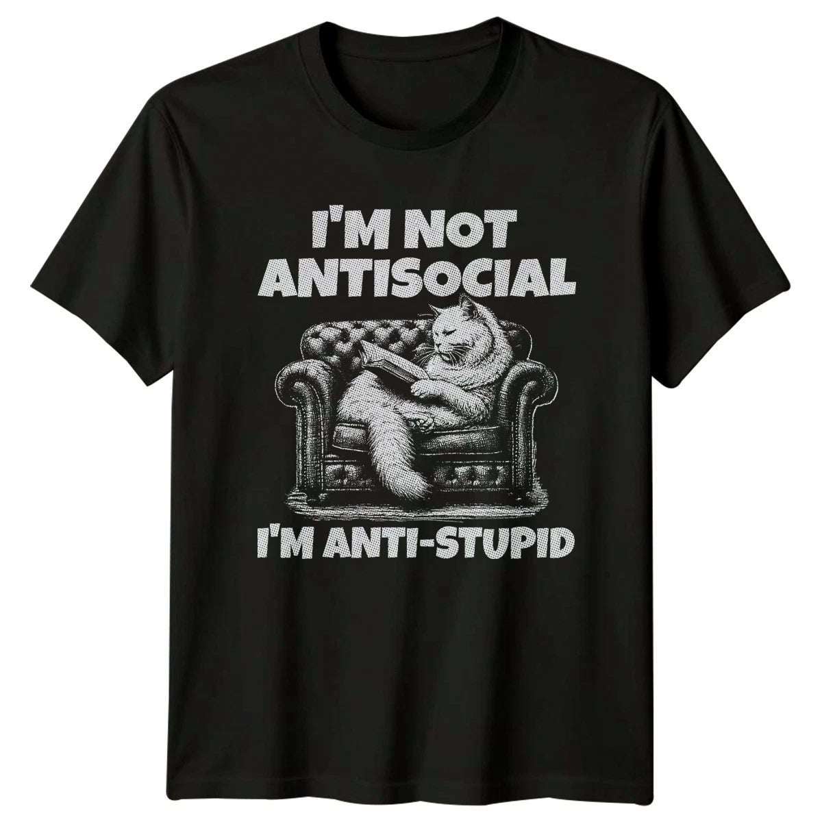 Im Not Antisocial Im Anti T-Shirt Introvert Reading Cat