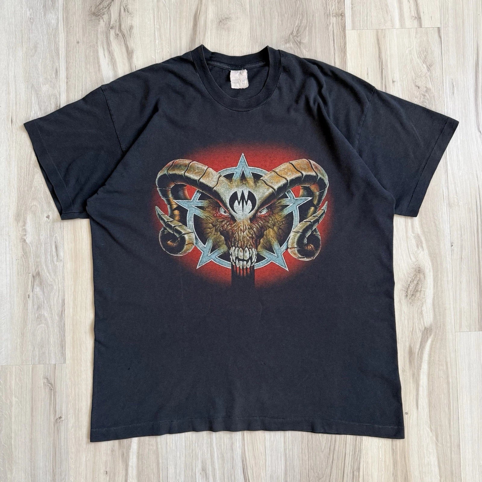 Vintage Demon 90s goat skull satan devil art dark pentagram metal t shirt XL